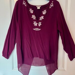 Ariat Burgundy Floral Embroidered Tunic